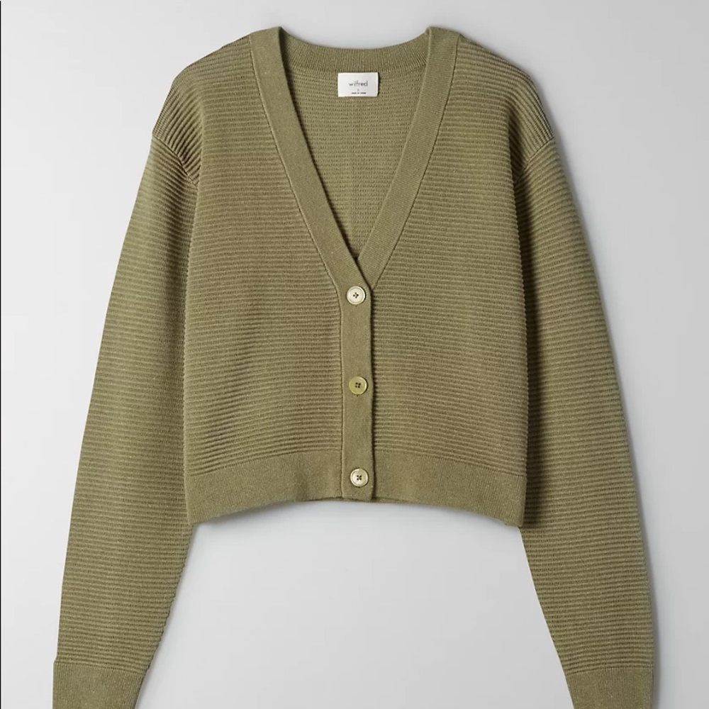 Aritzia Wilfred Navy Light Cropped Cardigan
